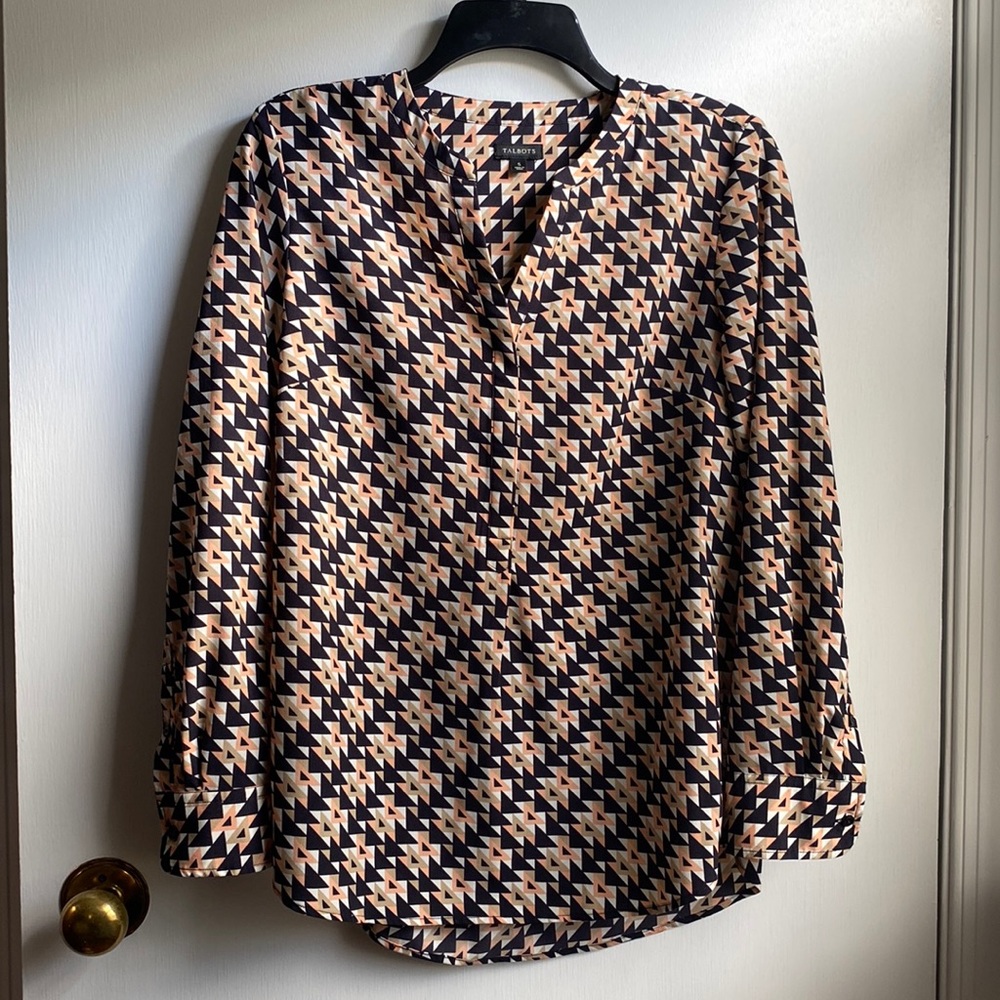 Talbots Triangle Patterned Long Sleeve Popover Bl… - image 1